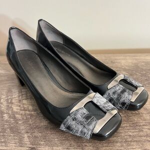 Liz Claiborne Lola Heels Shoes Faux Patent Leather Women’s 8 Square Toe Office